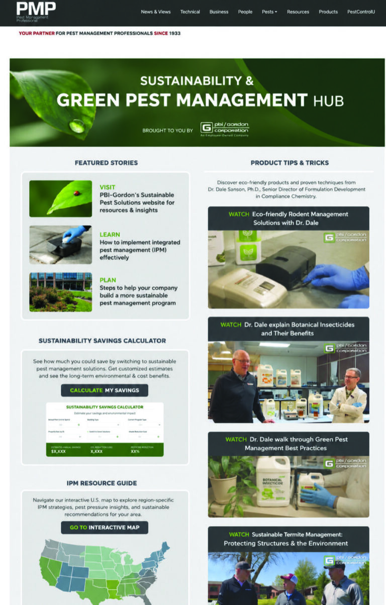 Example resource center: the Sustainability & Green Pest Management Hub on mypmp.net, brought to you by PBI-Gordon